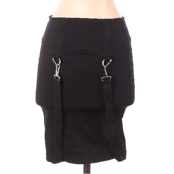 LIP SERVICE Vintage Zip Up Suspender Mini Pencil Skirt Studded Black Size Small - Picture 3 of 10